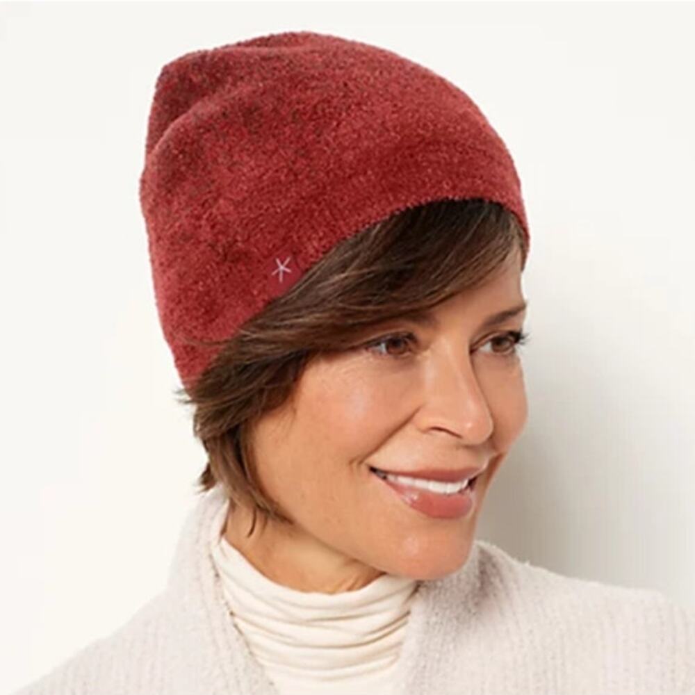 Barefoot Dreams CozyChic Lite Confetti Knit Beanie Hat Crimson-Rosewood OS NWT